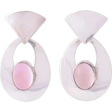 Rose Quartz Cabochon Sterling Silver Earrings - image 1