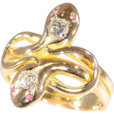 Symbolic Elegance: Antique Double Snake Ring with… - image 1