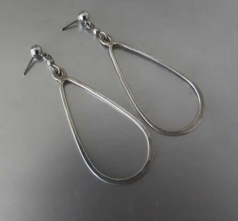 Vintage Silver Large Teardrop Earrings 1980's 90's - image 2