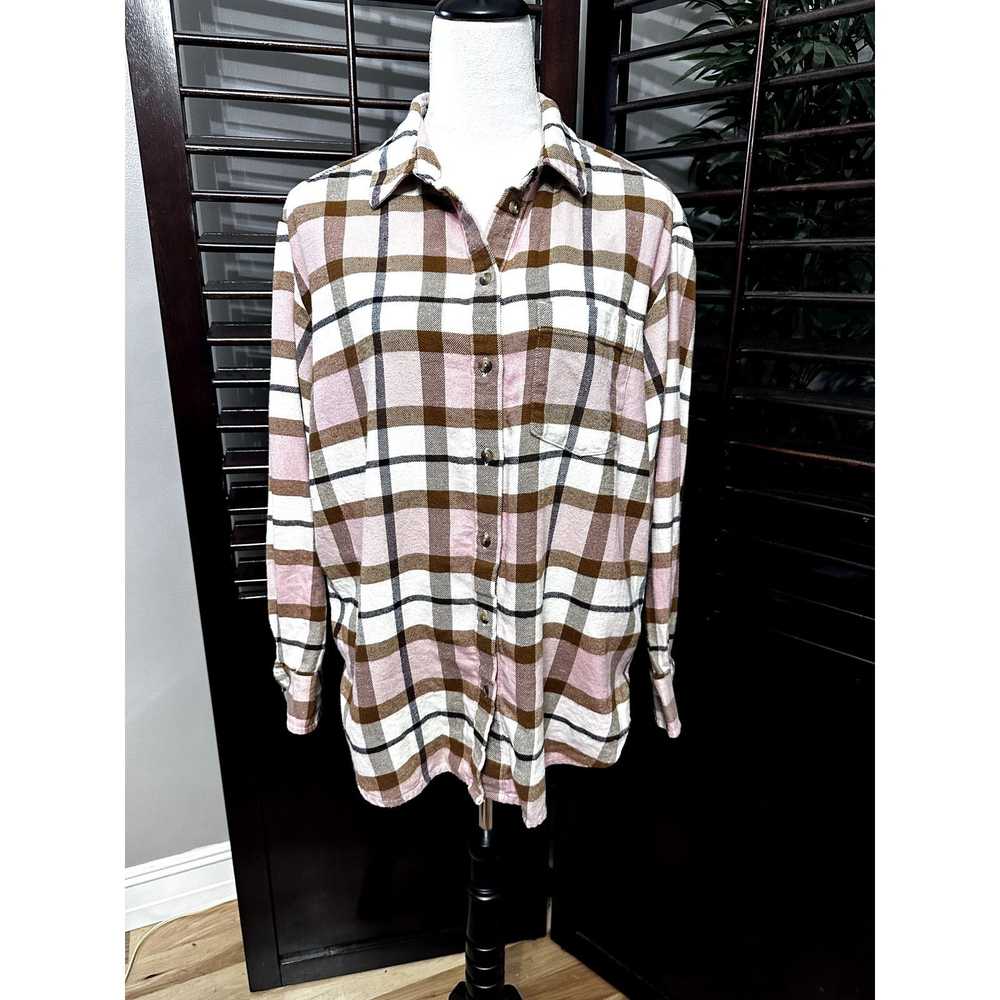 Gap Gap Women's Long Sleeve Flannel Pink Plaid Bu… - image 1