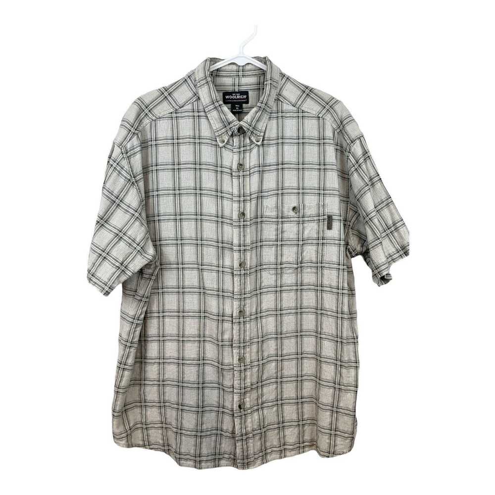 Other Woolrich Men XL Cream Plaid Short Sleeve Bu… - image 1