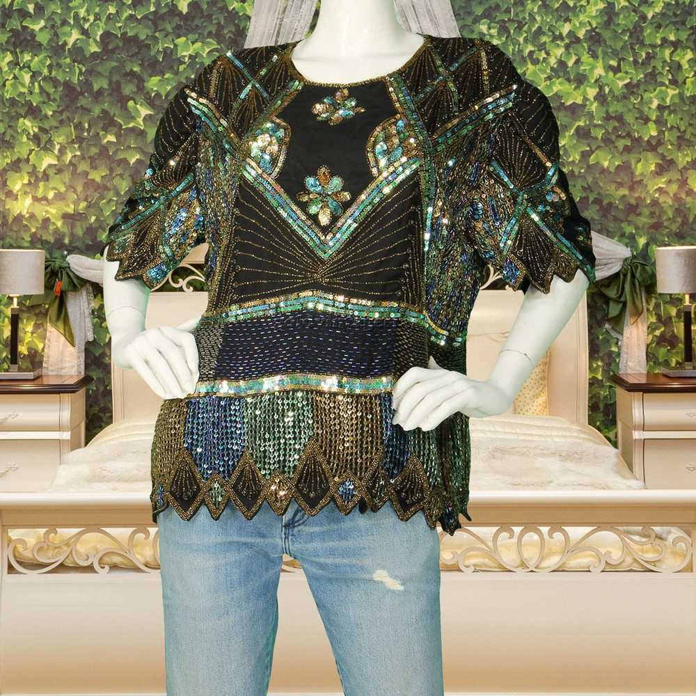 Vintage Vintage Birjand Beaded Sequin Silk Party … - image 2