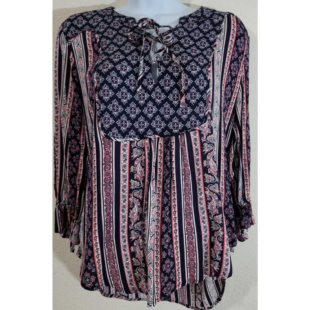 Other Cato Blue Pink Hi Low Hem Multi Print Top M… - image 1