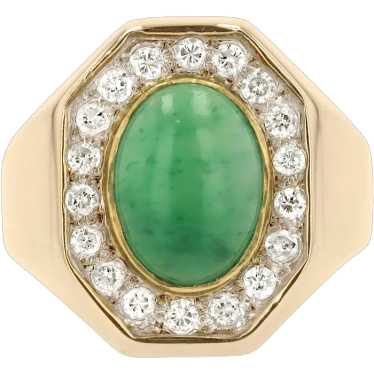 Men's Women's Mid Century Jade & Diamond 14k Yello