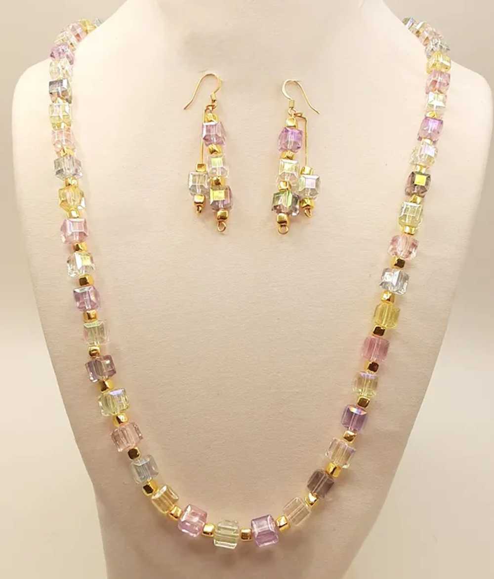 Vntg Artisan Made Acrylic Cube Necklace set - image 2