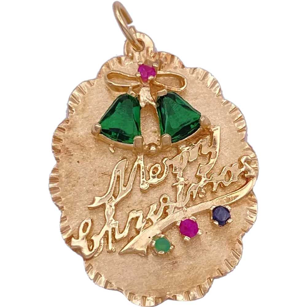 Vintage Big Jeweled Holiday Charm 14K Gold Festiv… - image 1