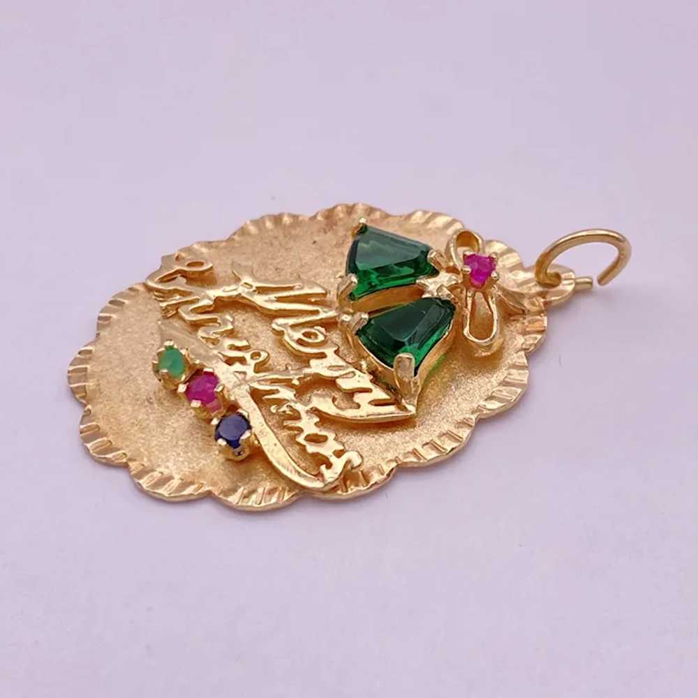 Vintage Big Jeweled Holiday Charm 14K Gold Festiv… - image 2