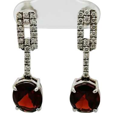 Vintage Estate Garnet & Diamond Drop Earrings 14K 