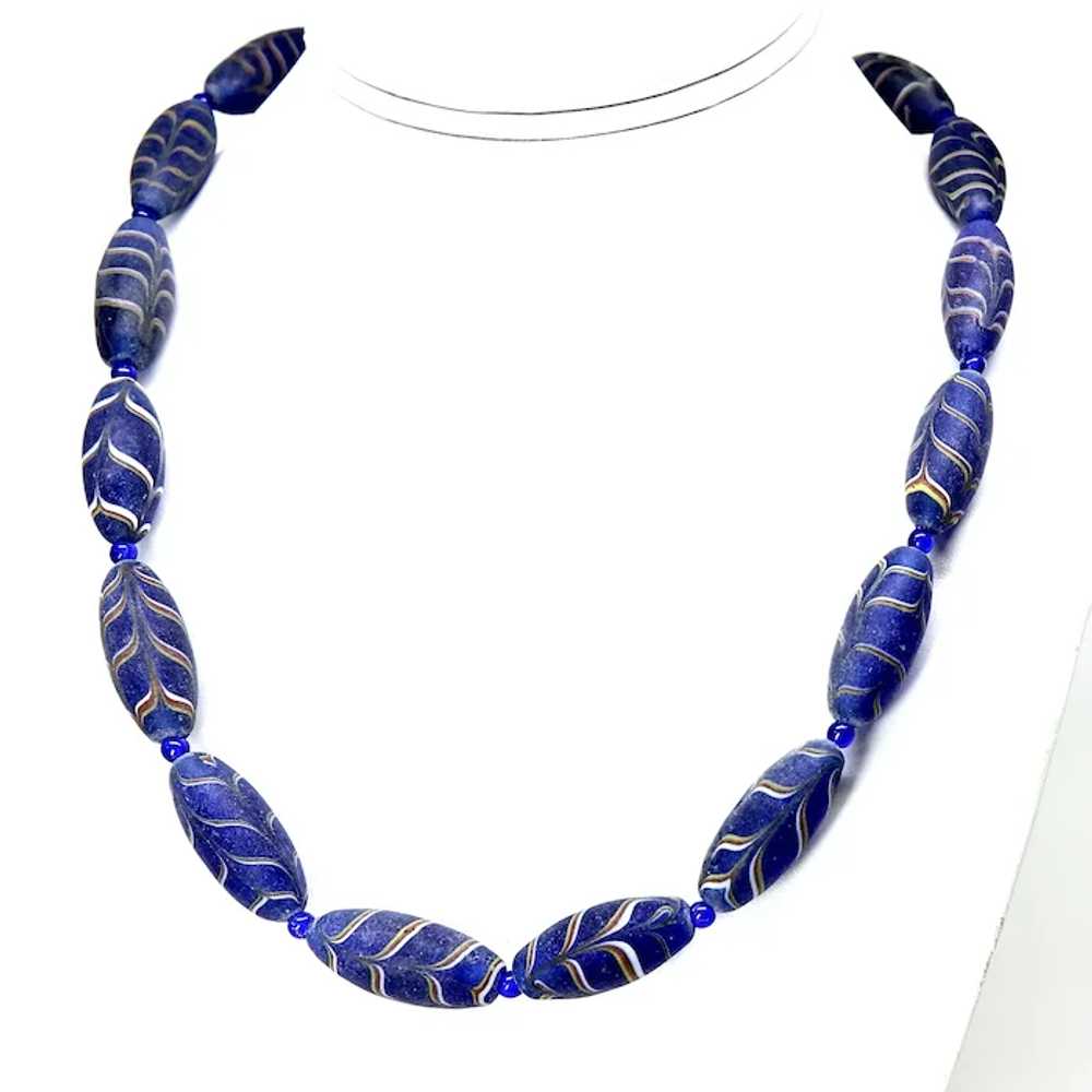 Old African Blue Cobalt Feather Glass Necklace Gem