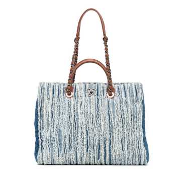 Blue Chanel Large Fringed Denim Shopping Tote Satc