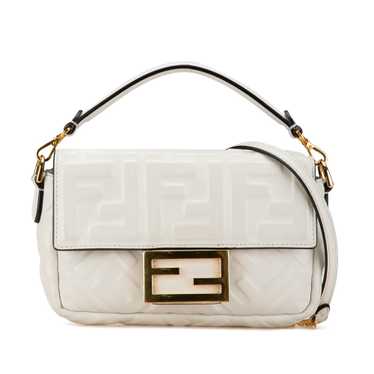 White Fendi Mini Zucca Embossed Leather Baguette S