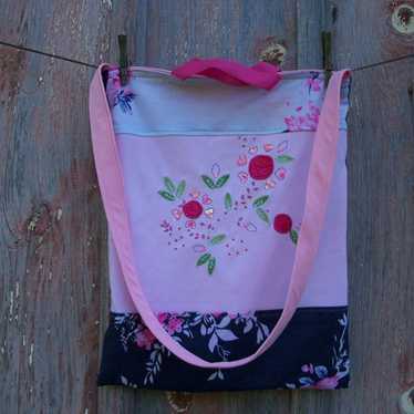 Pink Floral Print Recycled Fabrics Tote Bag - image 1