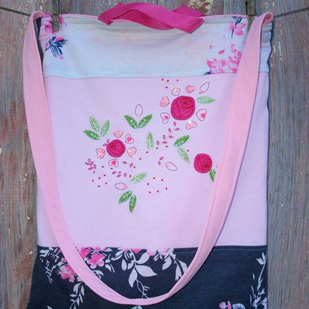 Pink Floral Print Recycled Fabrics Tote Bag - image 2