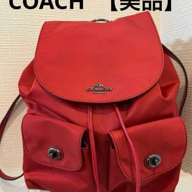 【Like New】COACH Backpack Nylon Leather Red F58814 