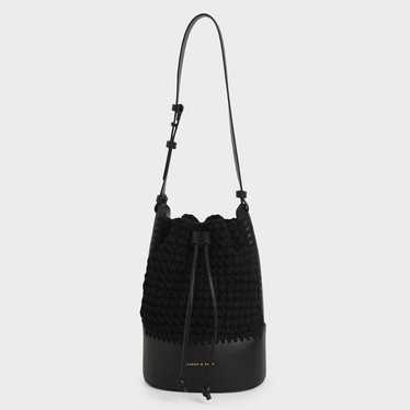 Crochet Drawstring Bucket Bag (Black) - image 1