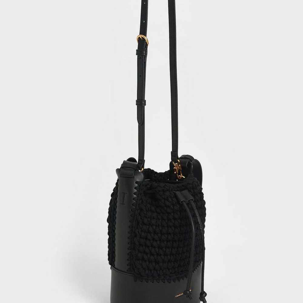 Crochet Drawstring Bucket Bag (Black) - image 3