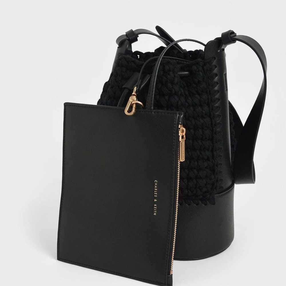 Crochet Drawstring Bucket Bag (Black) - image 7