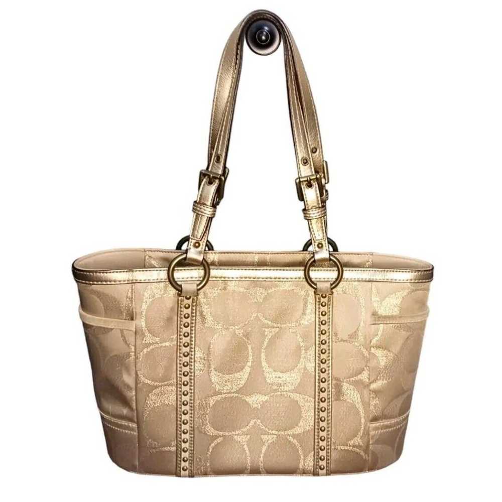 Coach Signature C Canvas Studded Tan & Gold Galle… - image 1