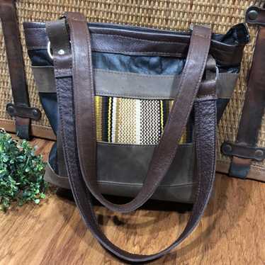 Hand Crafted Leather & Woven Tapestry Purse