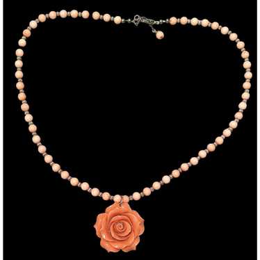 Other Retro Cottagecore Pink Beaded Floral Pendan… - image 1