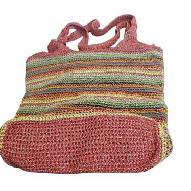 The SAK Purse hippie BoHo rainbow weave Hobo bag Dividers store Zip Pink Crochet Lagen