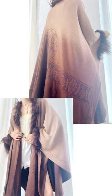 cashmere mocha ombré Mongolian fur trim scarf cape