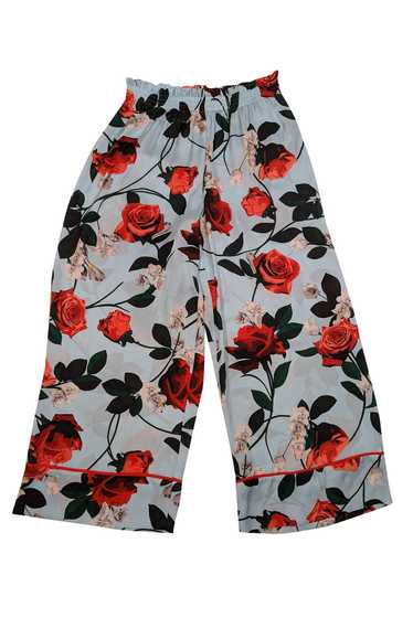 Alice & Olivia - Blue & Red Rose Print Satin Paper