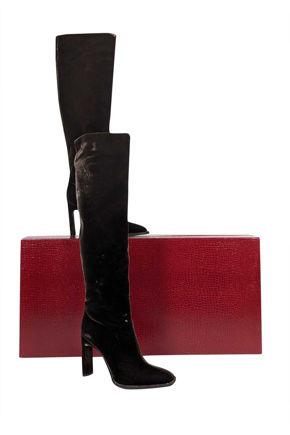 Tamara Mellon - Brown Velvet Tall Heeled Boots Sz… - image 1