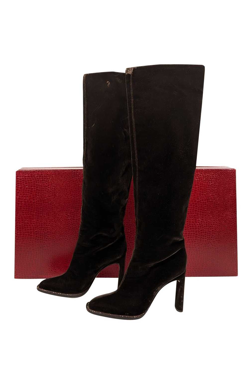 Tamara Mellon - Brown Velvet Tall Heeled Boots Sz… - image 2