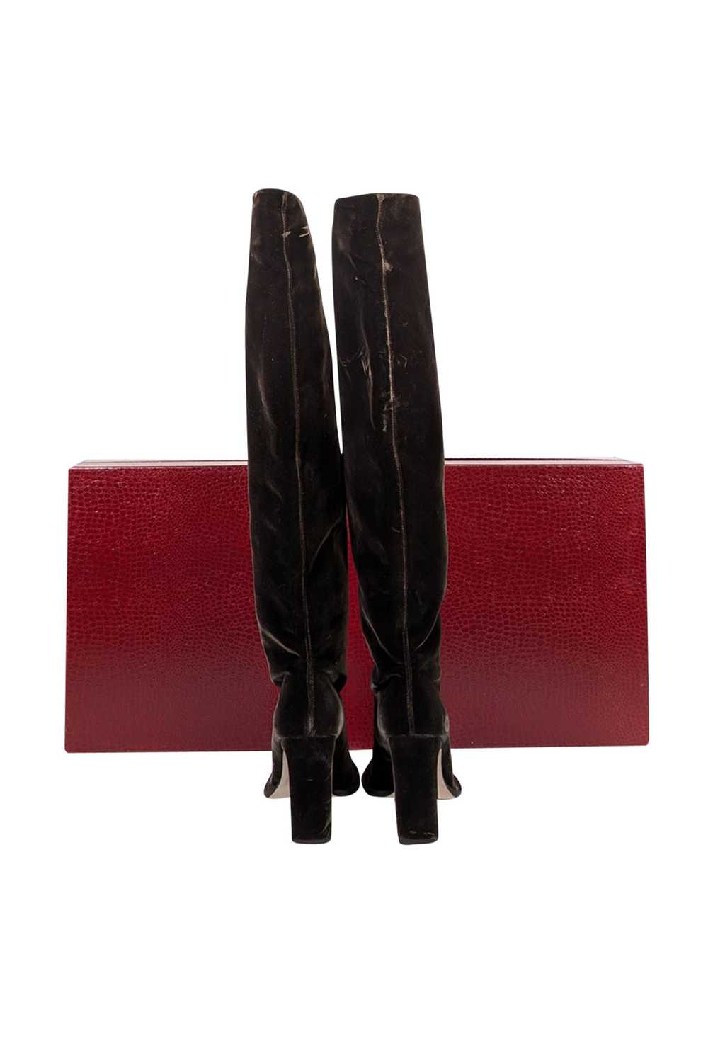 Tamara Mellon - Brown Velvet Tall Heeled Boots Sz… - image 3