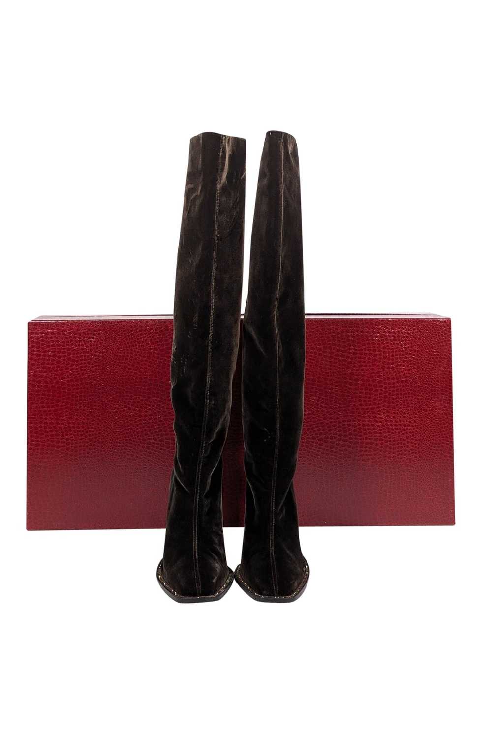 Tamara Mellon - Brown Velvet Tall Heeled Boots Sz… - image 5