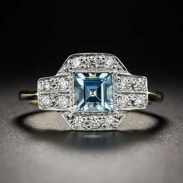 English Edwardian-Style Aquamarine and Diamond Ri… - image 1