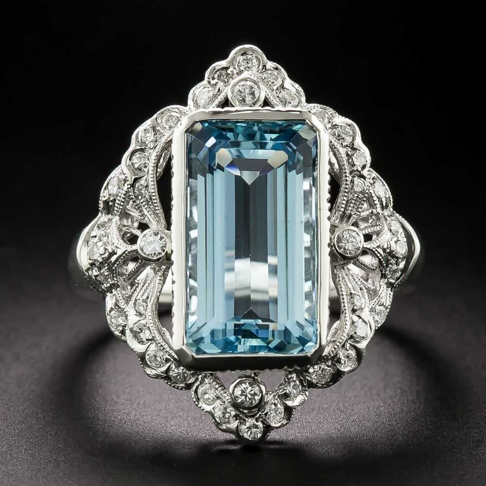 Estate 4.59 Carat Aquamarine and Diamond Ring - image 1