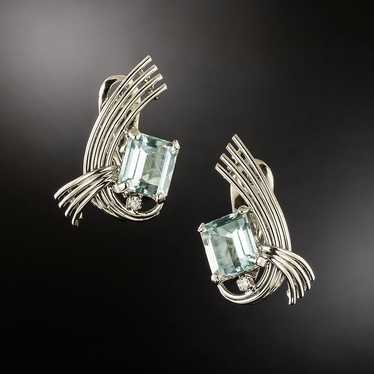 Mid-Century Aquamarine and Diamond Earrings