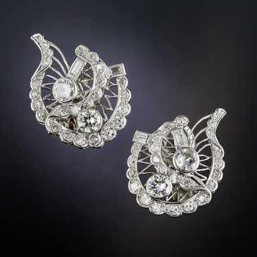 Art Deco Diamond Platinum Leaf Earrings