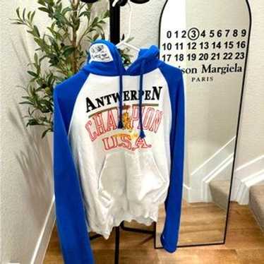 トップス VETEMENTS antwerp hoodie Vetements White Deconstructed Antwerpen Printed Cotton Blend
