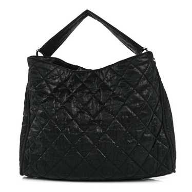 CHANEL Crinkled Coated Canvas Le Marais Hobo Black