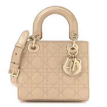 CHRISTIAN DIOR Patent Cannage Small Lady Dior Beig