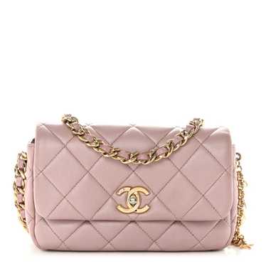 CHANEL Metallic Lambskin Quilted Logo Charm Chain… - image 1