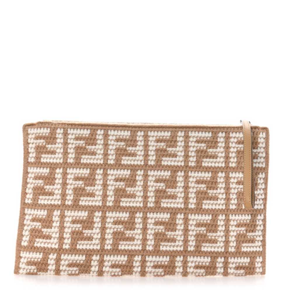 FENDI Fabric Calfskin FF Woven Large Flat Pouch C… - image 1