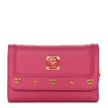 MCM Visetos Studded Compact Wallet Pink