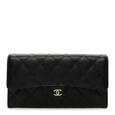 CHANEL Caviar Quilted Large Gusset Flap Wallet Bla