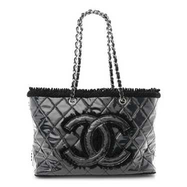 CHANEL Vinyl Quilted Funny Tweed Tote Black