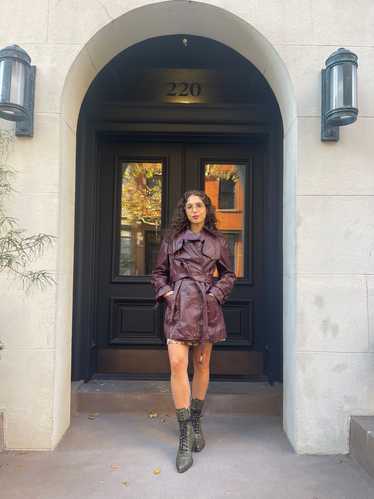 70s burgundy leather trench