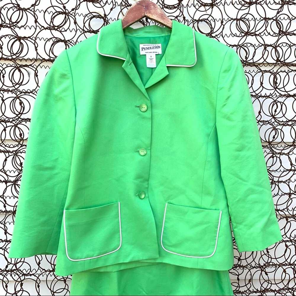 Pendleton Pendleton skirt blazer set green silk b… - image 2