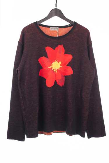 Black Melange LongSleeve Knit Floral Pullover