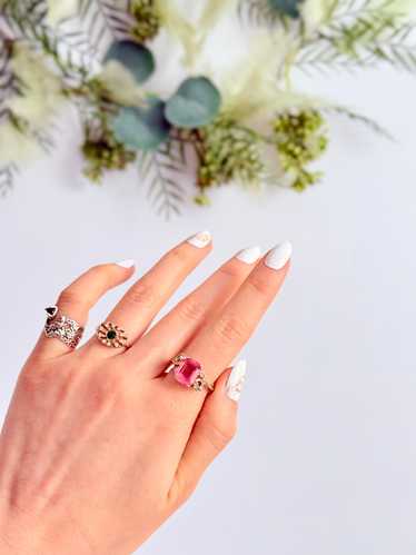 Vintage emerald cut pink gemstone ring