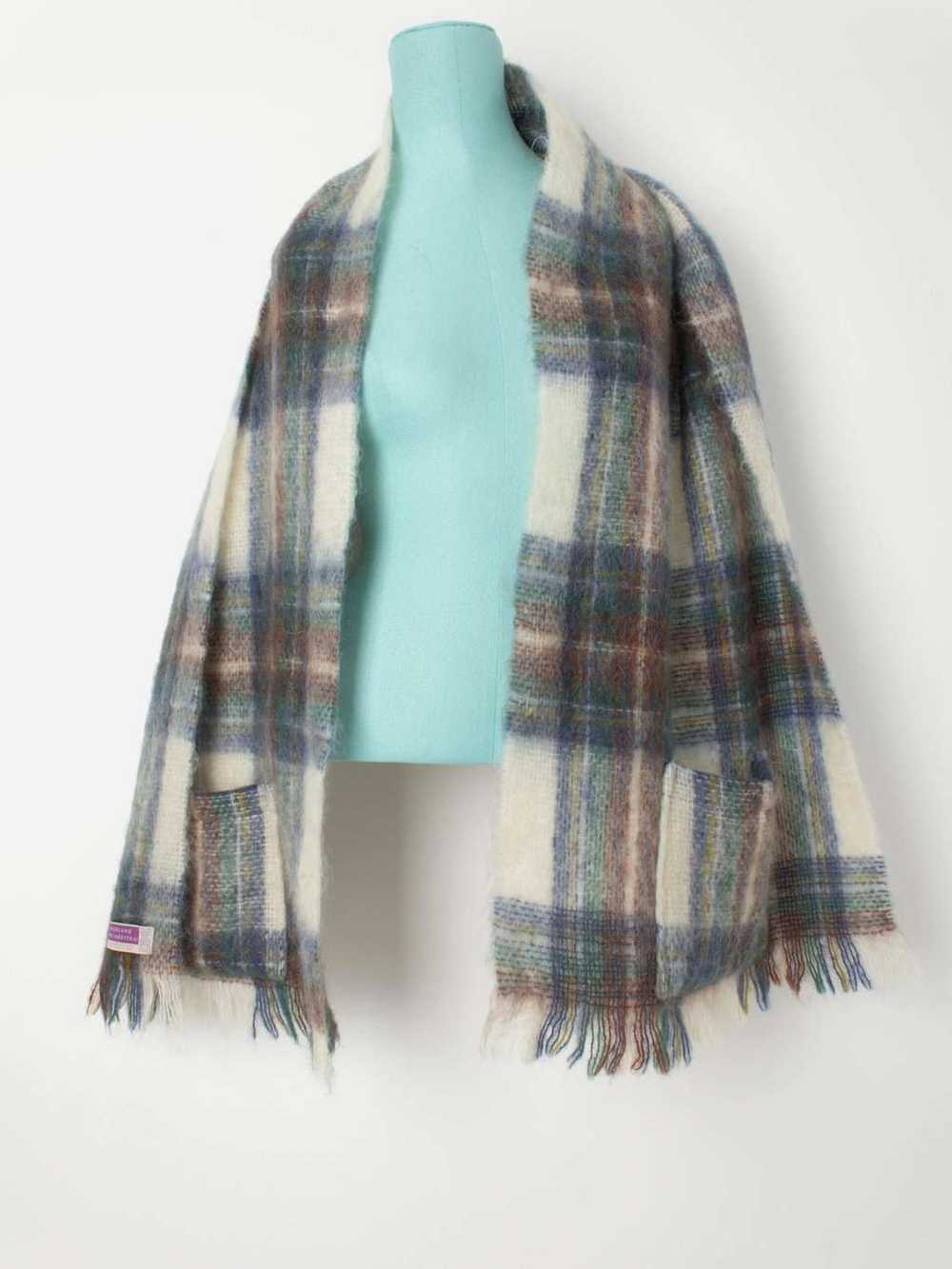 Vintage plaid scarf with pockets, wide and long –… - image 2