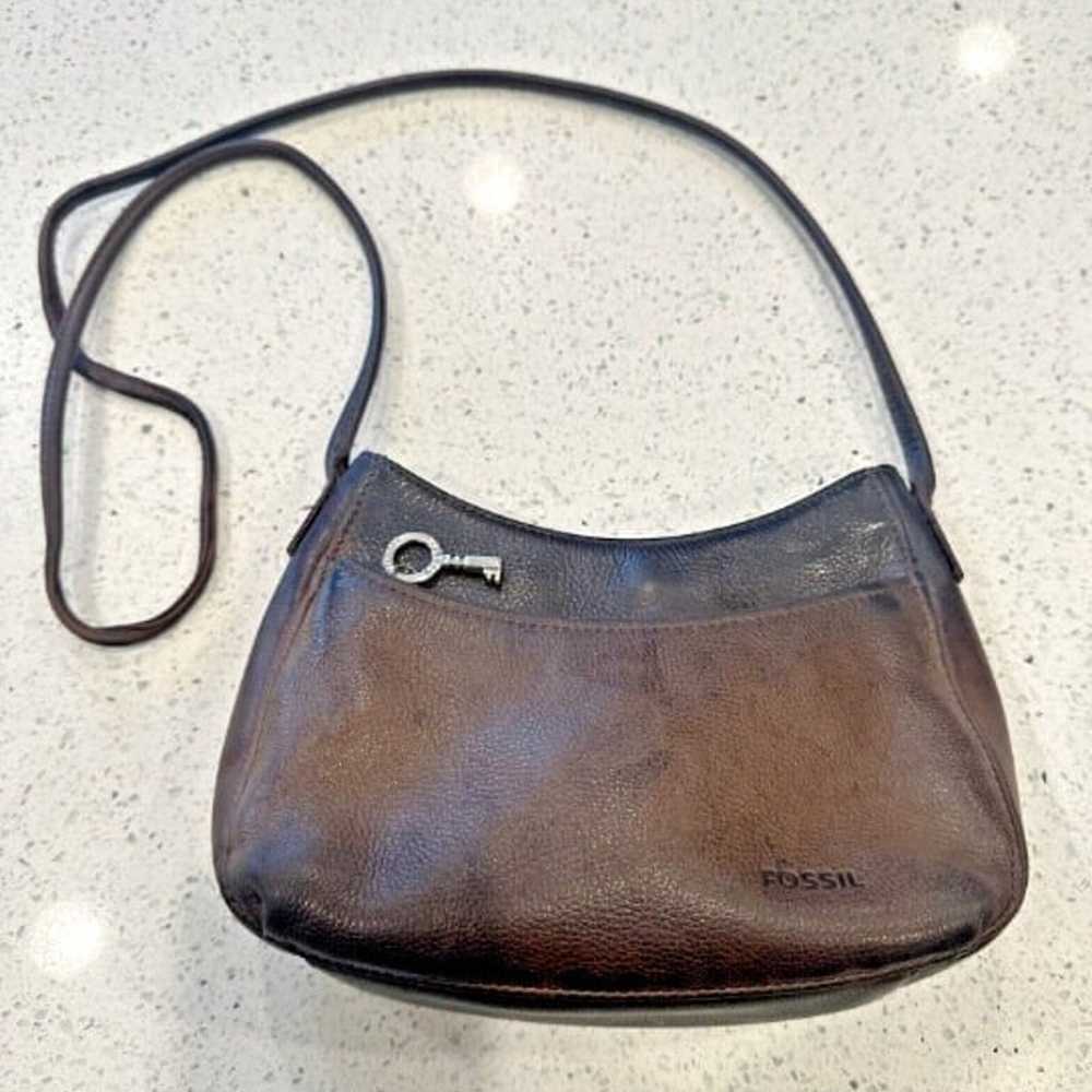 Vintage FOSSIL 1954 Brown Pebbled Leather Crossbo… - image 3