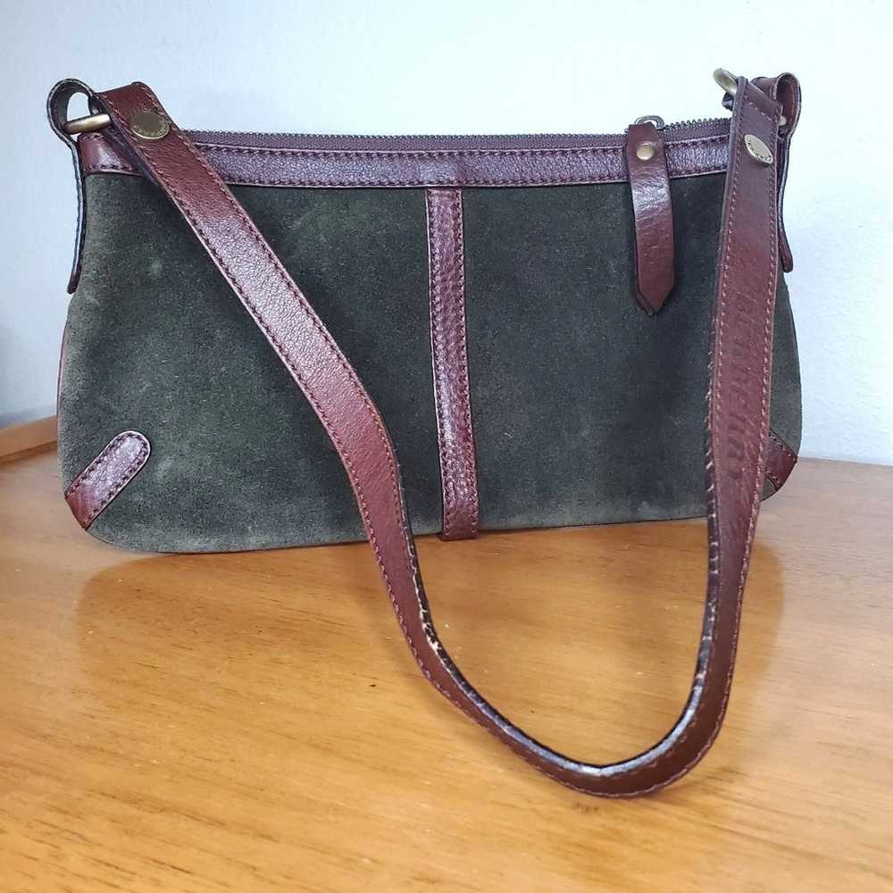 VTG Burberry Green Suede Shoulder Bag Small Women… - image 1